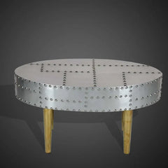 Aviator Aluminum Aviation rivet detail Aviator Aluminum Riveted Round Coffee Table