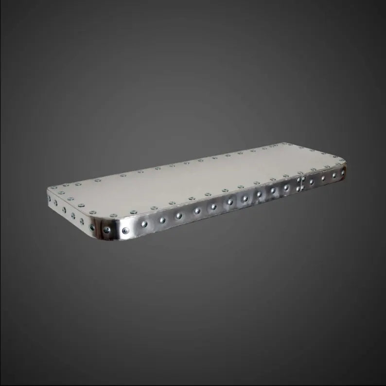 Aviator Aluminum Aviation rivet detail Aviator Aluminum Wall Shelf 36” | Industrial Aircraft Riveted Floating Shelf