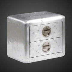 Aviator Aluminum Aviation rivet detail Aviator Side Table with 2 Drawers, Aluminum Stool