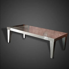 Aviator Industrial Aluminum Coffee Table - Riveted Metal Wing Style Center Table For Living Room, Home, Office