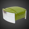 Aviator Ottoman in Olive Green Leather – Industrial Riveted Aluminum Footstool – Mid-Century Modern Metal Footrest