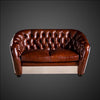 Aviator Chesterfield Sofa - Brown Distressed Leather Loveseat - Hand-Riveted Aluminum 2-Seater Couch - Industrial Furniture Club Sofa