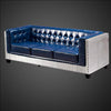 Aviator Blue Leather Sofa - Riveted Aluminum 3-Seater Chesterfield Couch - Industrial Aircraft Style Furniture for Office or Living Room