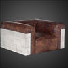 Aviator Style Leather Armchair, Hand-Riveted Polished Aluminum Accent Chair, Industrial Mid-Century Modern Brown Leather Club Chair