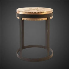 Industrial Aviator Side Table, Copper Polish Top with Rivet Detail, Metal Accent End Table, Steampunk Living Room Furniture Nightstand
