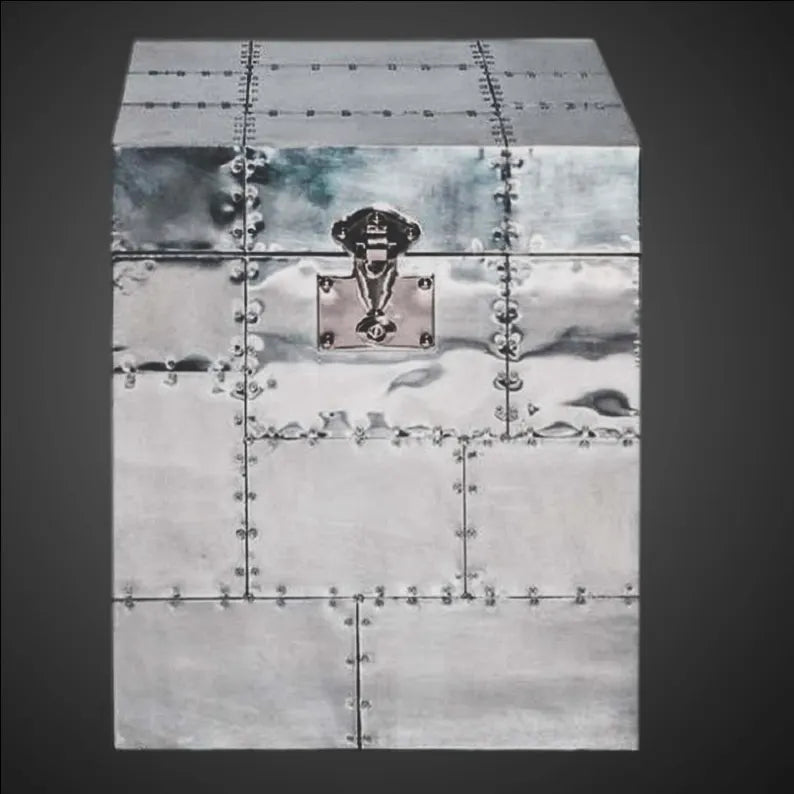 Aviation-Inspired Polished Aluminum Storage Trunk - Industrial Metal Chest with Rivet Detailing Vintage Aircraft Design (Copy)
