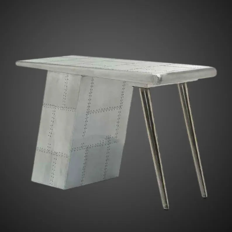 Aviator Wing Desk, Riveted Aluminum Industrial Office Furniture, Writing Table with Open Shelves, Aircraft Inspired Executive Decor
