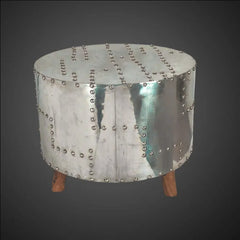 Aviator Coffee Table Aluminum Riveted Patchwork End Table, Industrial Spitfire Style Round Side Table, Aviation Inspired Handmade Furniture