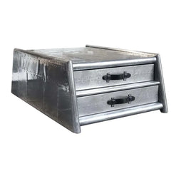 Handcrafted Aviator Aluminum 2-Drawer Side Table – Industrial Nightstand - Aviation-Inspired Metal End Table - Riveted Cabinet
