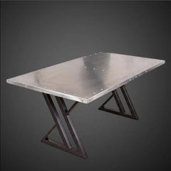 Aviator Industrial Coffee Table  – Riveted Aluminum Executive Office Table with Z-Shaped Metal Legs - Aircraft Spitfire Desk for Home Office or Loft