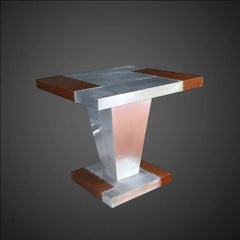 Aviation-Inspired Riveted Aluminum High-Top Table - Modern Industrial Pedestal Bar Table - Metal Patchwork Design