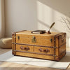 Vintage Trunk Coffee Table - Industrial Storage Chest with 2 Drawers, Leather Trim & Brass Hardware - Antique Style Nautical Center Table