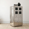 Industrial Aluminum Storage Cabinet – Riveted Metal Tall Bar Cabinet with Glass Display Doors & Drawers