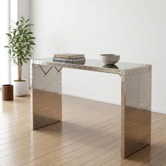Aviator Aluminum Wing Desk - Industrial Hand-Riveted Office Table - Silver Metal Executive Desk