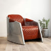 Aviator Industrial Riveted Aluminum Tomcat Chair - Vintage Aircraft Style Quilted Leather Armchair - Polished Metal Aero Club Chair