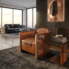 Aviator Copper Club Chair - Vintage Industrial Armchair for Executive Offices and Living Rooms