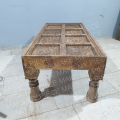 ANGE Indian Hand Carved Coffee Table Natural