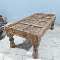 ANGE Indian Hand Carved Coffee Table Natural