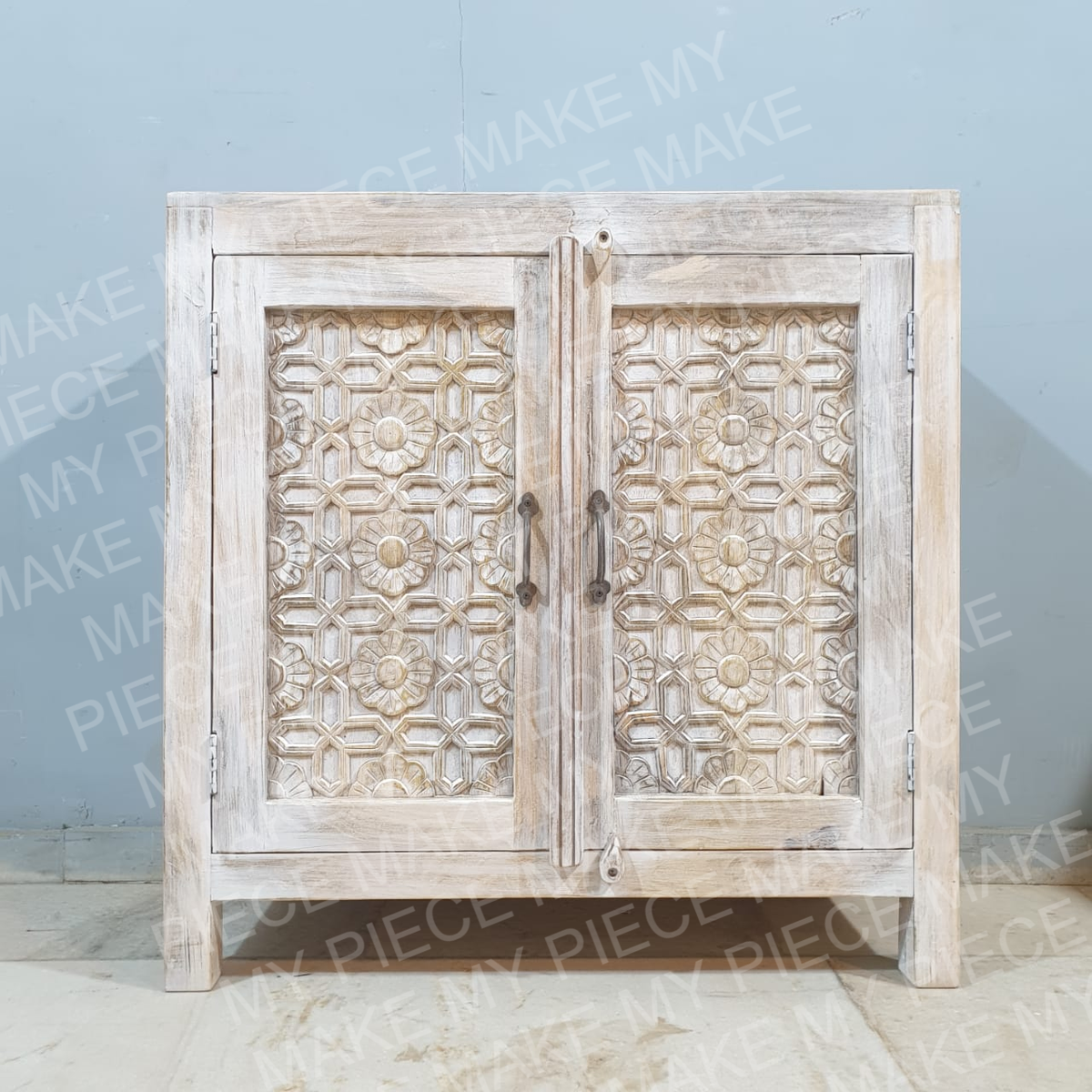 JOHN Kalah Hand Carved Solid Wooden Vanity Small Cabinet Whitewash