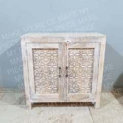 JOHN Kalah Hand Carved Solid Wooden Vanity Small Cabinet Whitewash