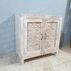 JOHN Kalah Hand Carved Solid Wooden Vanity Small Cabinet Whitewash