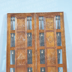 SANTOSH Indian Hand Carved Solid Wood Door Set Honey Brown