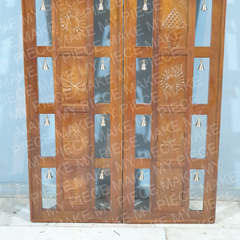 SANTOSH Indian Hand Carved Solid Wood Door Set Honey Brown