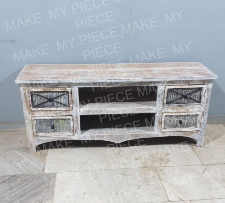 ROSS Rustica Reclaimed Timber Mango Wood TV UNIT Whitewash