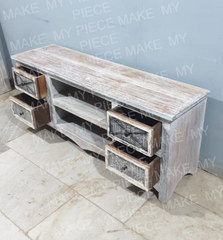 ROSS Rustica Reclaimed Timber Mango Wood TV UNIT Whitewash