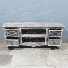 ROSS Rustica Reclaimed Timber Mango Wood TV UNIT Whitewash