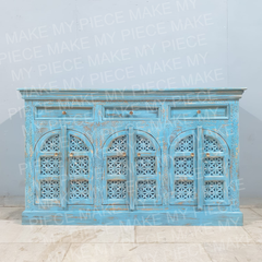 NAMASTE MAITLAND Carved 6 Door Water Station With 3 Drawers Sideboard Blue