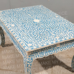 PETER Bone Inlay Anne French Solid Wood Coffee Table Blue White Floral Pattern