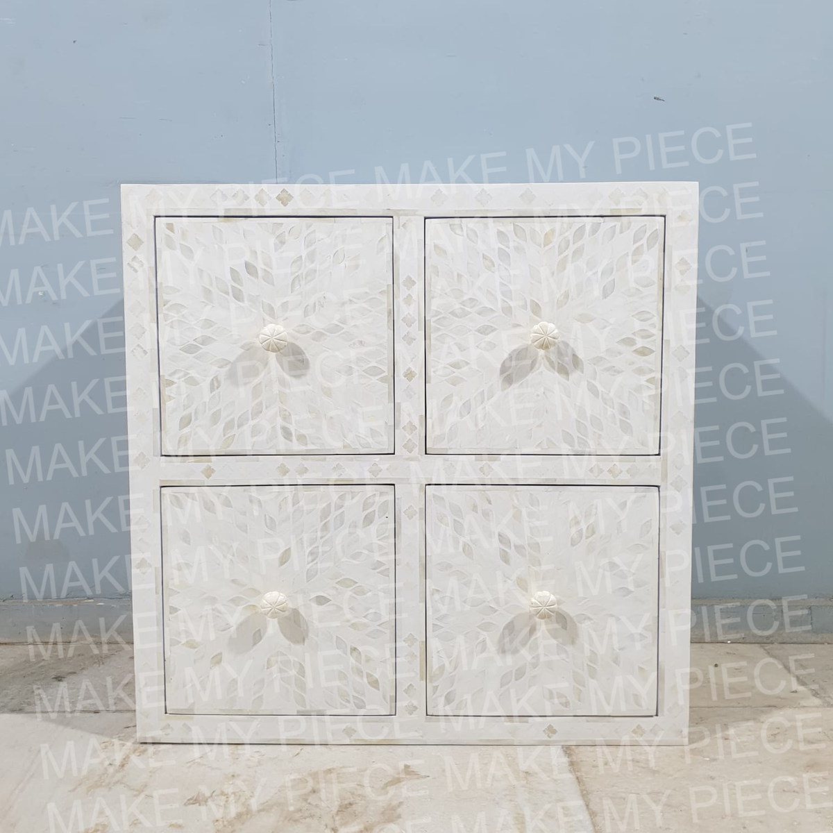 CATHERINE Bone Inlay Modish Solid Wood 4 Drawer Chest White