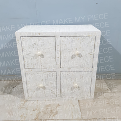 CATHERINE Bone Inlay Modish Solid Wood 4 Drawer Chest White