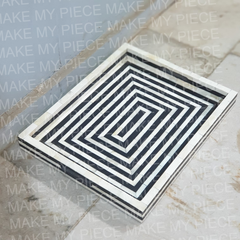 LAURA Bone Inlay Serving Tray Black Stripe Pattern Black