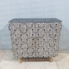 LESA Bone Inlay Bullion Cabinet Black Hatch Pattern Modern