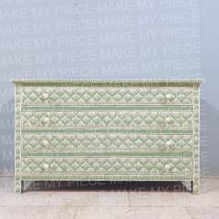 SHAUNA Bone Inlay Amira Classic Chest of Drawers Dresser Green Strip Pattern