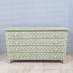 SHAUNA Bone Inlay Amira Classic Chest of Drawers Dresser Green Strip Pattern