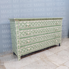 SHAUNA Bone Inlay Amira Classic Chest of Drawers Dresser Green Strip Pattern