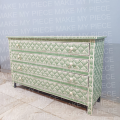 SHAUNA Bone Inlay Amira Classic Chest of Drawers Dresser Green Strip Pattern