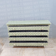 SHAUNA Bone Inlay Amira Classic Chest of Drawers Dresser Green Strip Pattern