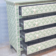 SHAUNA Bone Inlay Amira Classic Chest of Drawers Dresser Green Strip Pattern