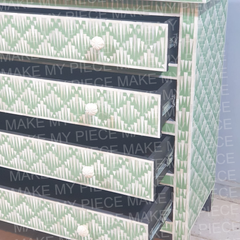 SHAUNA Bone Inlay Amira Classic Chest of Drawers Dresser Green Strip Pattern