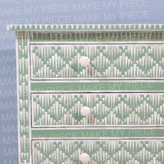 SHAUNA Bone Inlay Amira Classic Chest of Drawers Dresser Green Strip Pattern