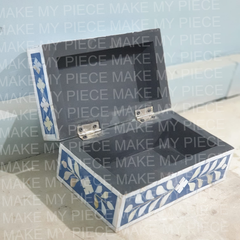 GABRIELLE Bone Inlay Chest Box Blue Floral Pattern 20x10x10cm