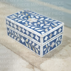 GABRIELLE Bone Inlay Chest Box Blue Floral Pattern 20x10x10cm