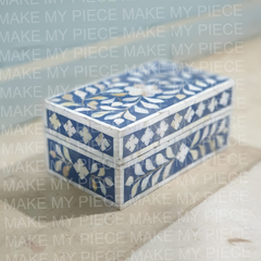 GABRIELLE Bone Inlay Chest Box Blue Floral Pattern 20x10x10cm