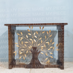 TARIKA Metal and Wood Tree Design Console Table Dark Brown