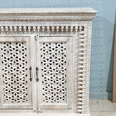 ANVESH Mandala Hand Carved 4 door Sideboard With Carvings On The Frame Whitewash