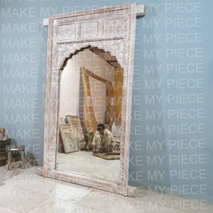 DEBORAH Indian Hand Carved Arch Mirror Frame Bleach Finish